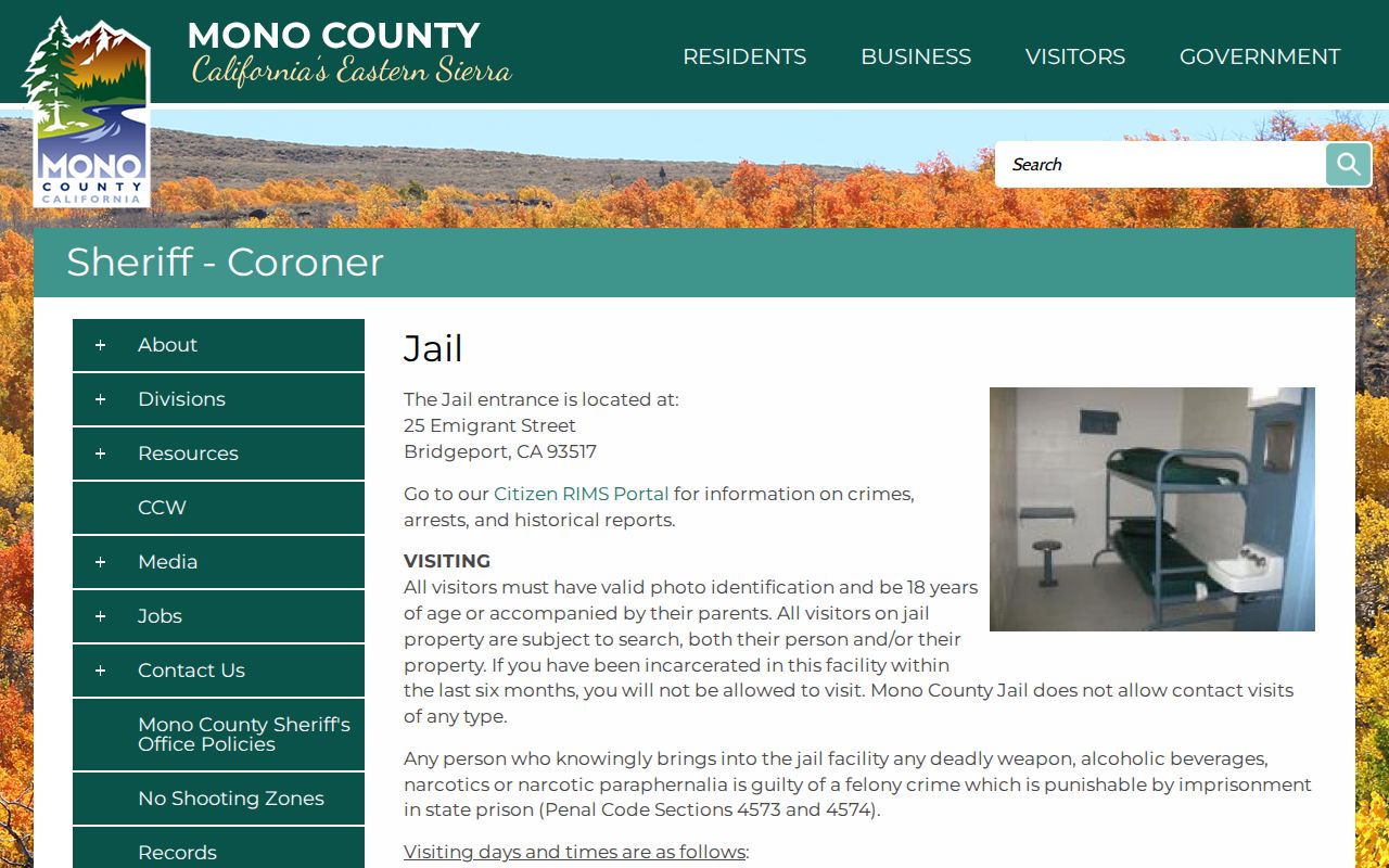 Official Mono County Jail information page