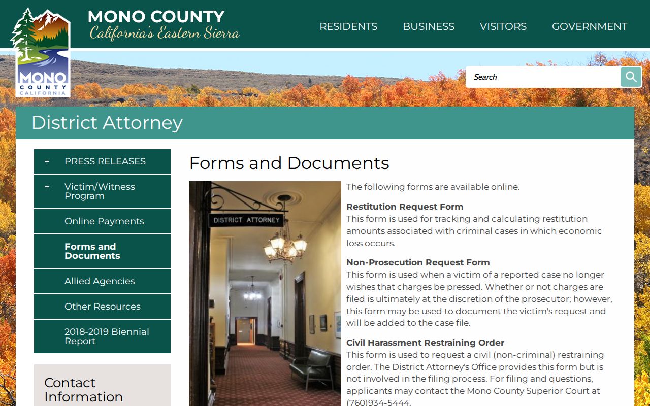 Mono County District Attorney forms and criminal record relief filing information