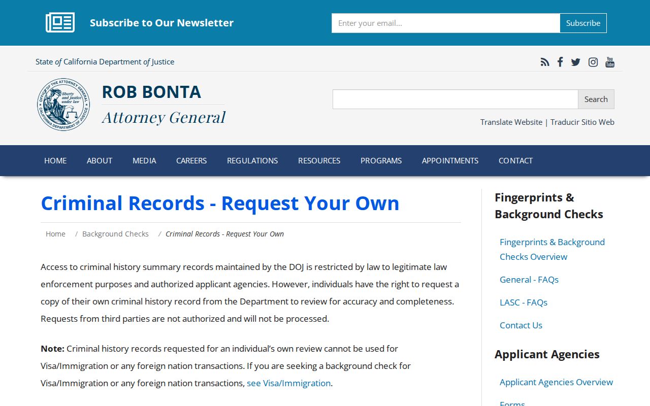 Mono County criminal history California DOJ record review instructions