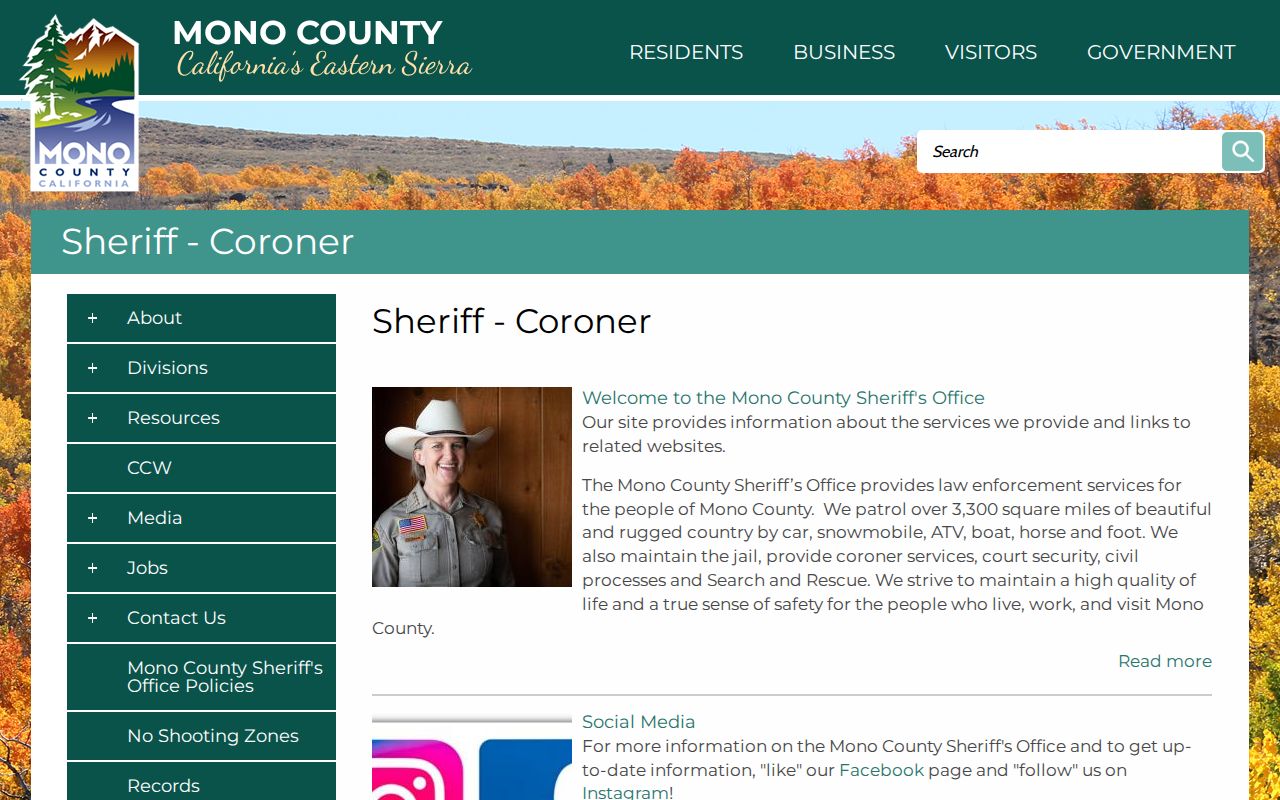 Mono County criminal history Sheriff's Office services