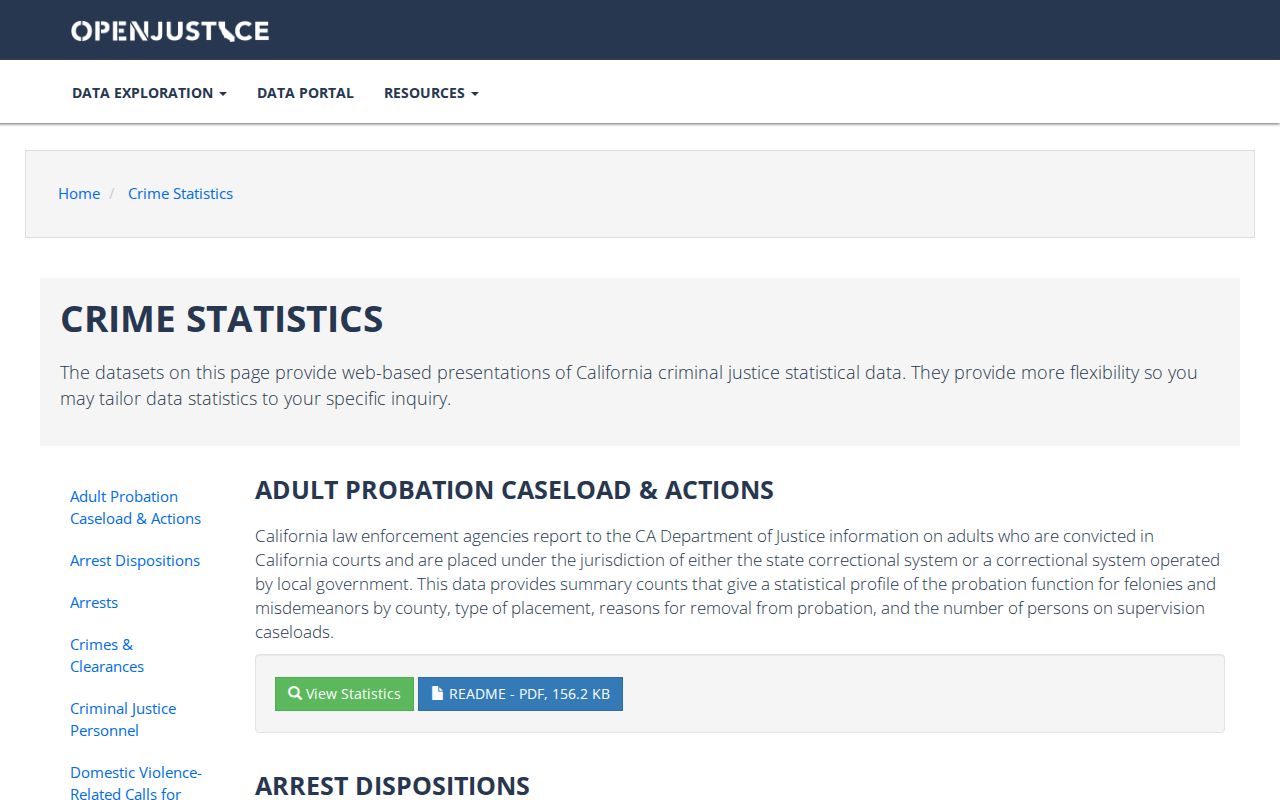Mono County criminal history OpenJustice crime statistics dashboard